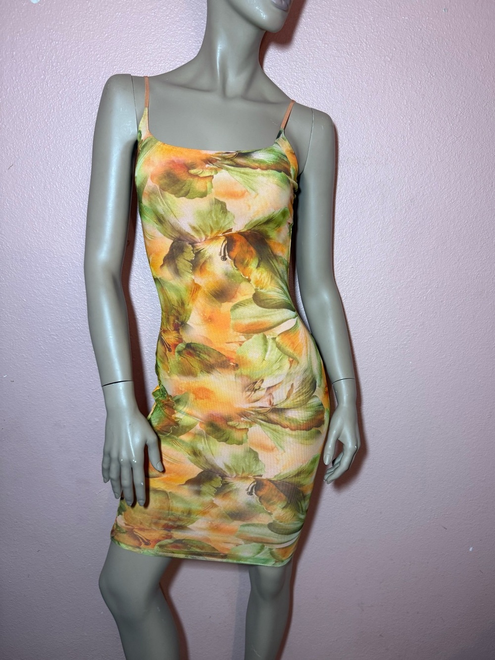 Windsor Orange and Green Floral Slip Mini Dress